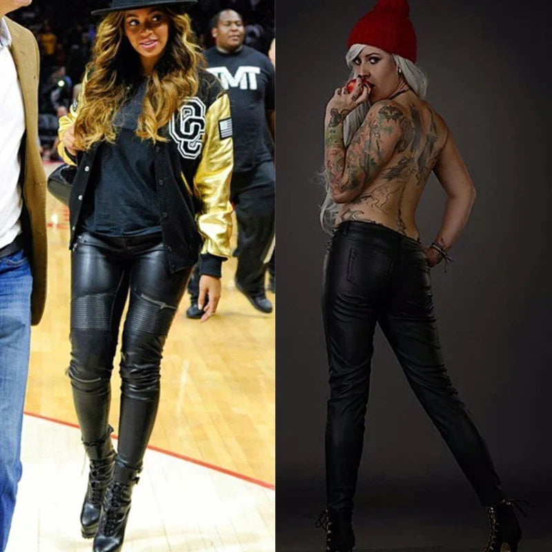 Damen Biker-Hose Schwarz Skinny-Fit mit Reißverschlussdetails