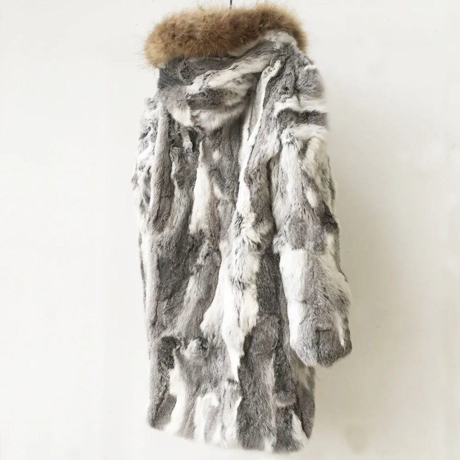 Damen Mantel mit Kapuze und Fellimitat-Besatz