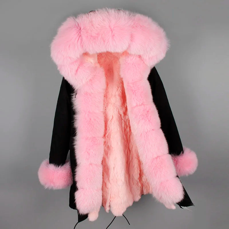 Damen Winterparka mit Kapuze und Plüschfutter, Lange Winterjacke