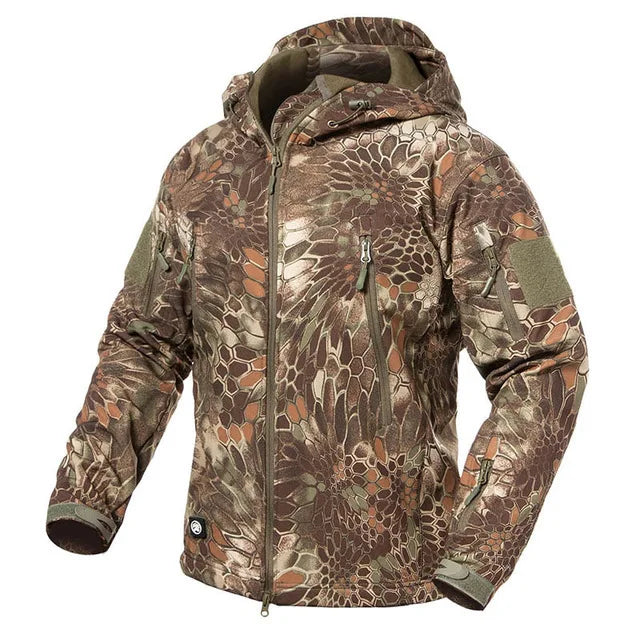 Taktische Herren Jacke mit Kapuze Tarnmuster Outdoor-Softshell-Jacke