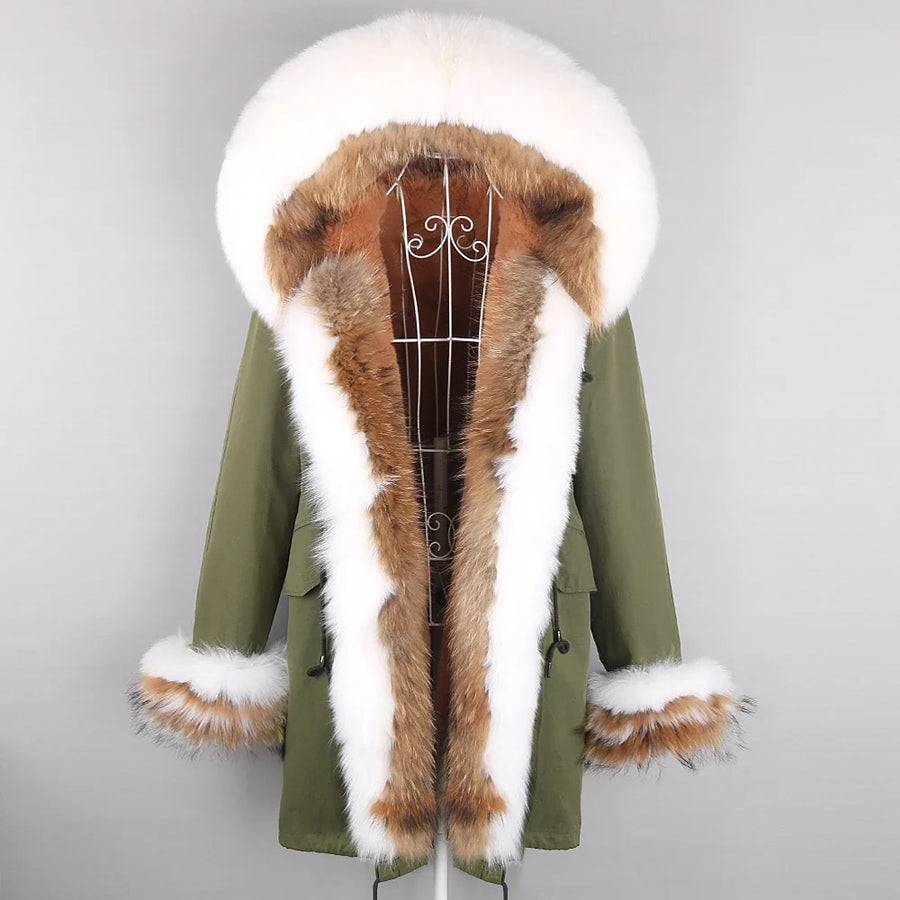 Winter Parka Mantel mit Kapuze und Kunstpelzbesatz für Damen