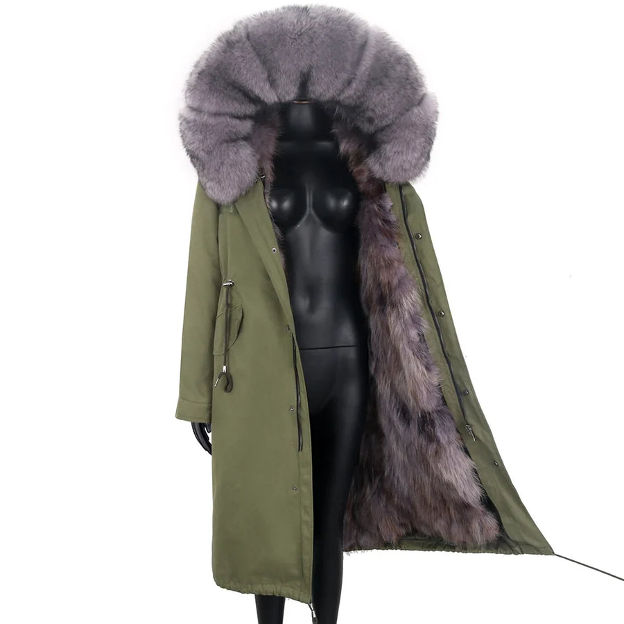Parka mit Fellkapuze & Fellfutter langer Wintermantel Damen