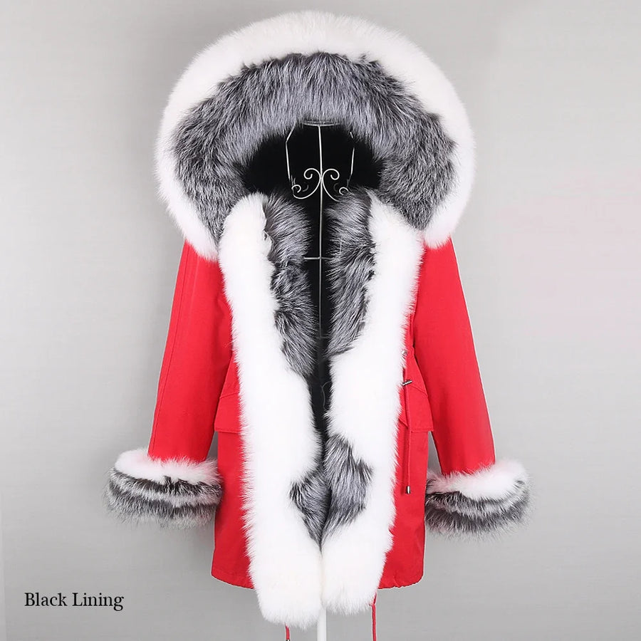 Winter Parka Mantel mit Kapuze und Kunstpelzbesatz für Damen