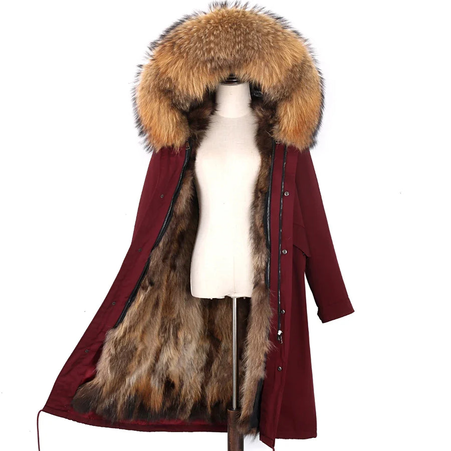 Parka mit Fellkapuze & Fellfutter langer Wintermantel Damen