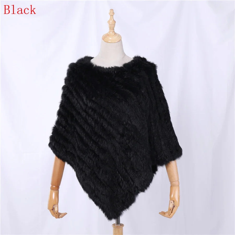Weicher Poncho mit Pelz-Optik für Damen - Kurzarm Wickel-Cape