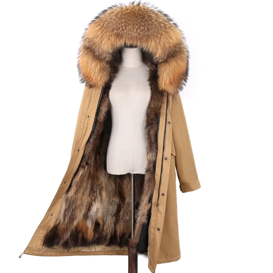 Parka mit Fellkapuze & Fellfutter langer Wintermantel Damen