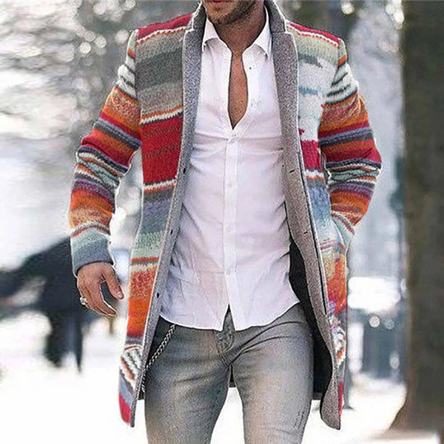 Herren Cardigan gestreift Langarm Strickjacke mit Knöpfen