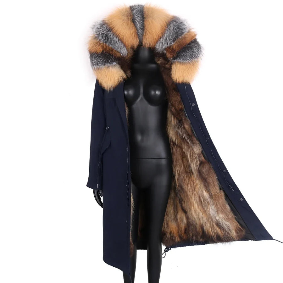 Damen Langer Winterparka mit gefütterter Kapuze und Plüschfutter