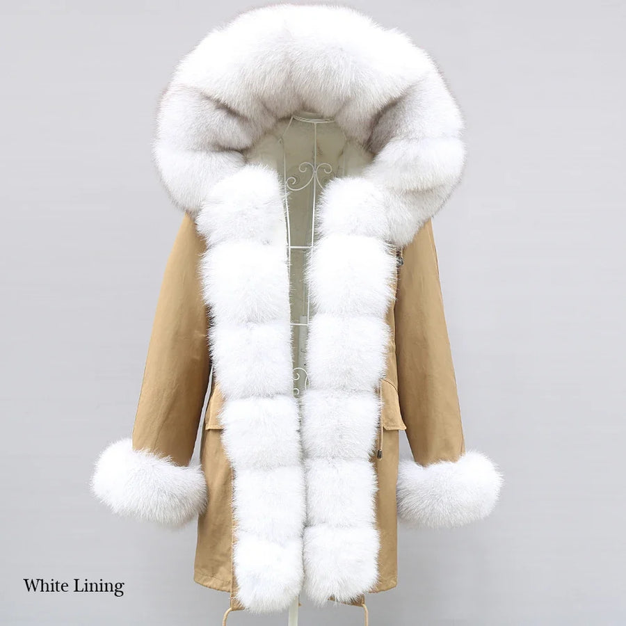 Winter Parka Mantel mit Kapuze und Kunstpelzbesatz für Damen