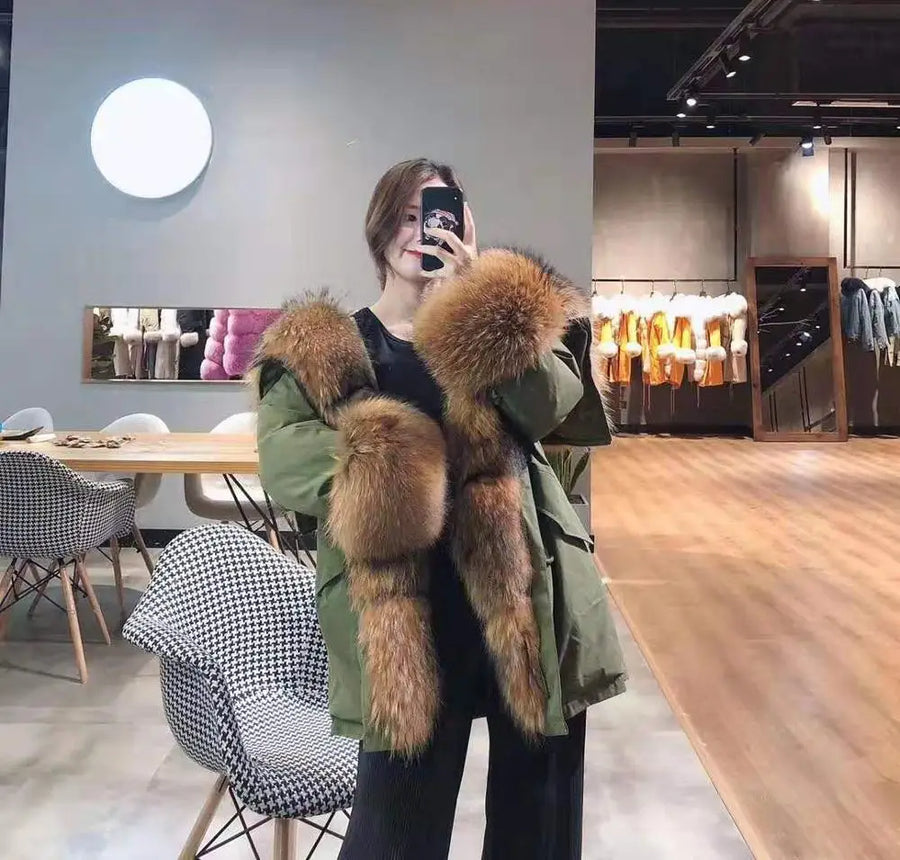 Damen Winterparka mit abnehmbarem Fellimitat Kragen und Bündchen in verschiedenen Farben