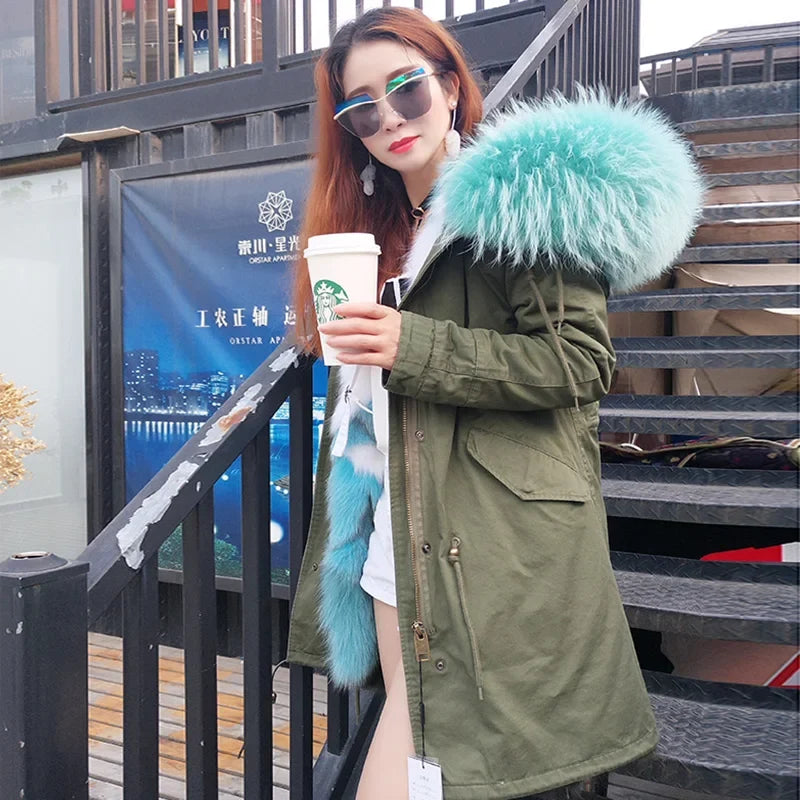 Damen Winterparka mit abnehmbarem Kunstpelzbesatz und Futter