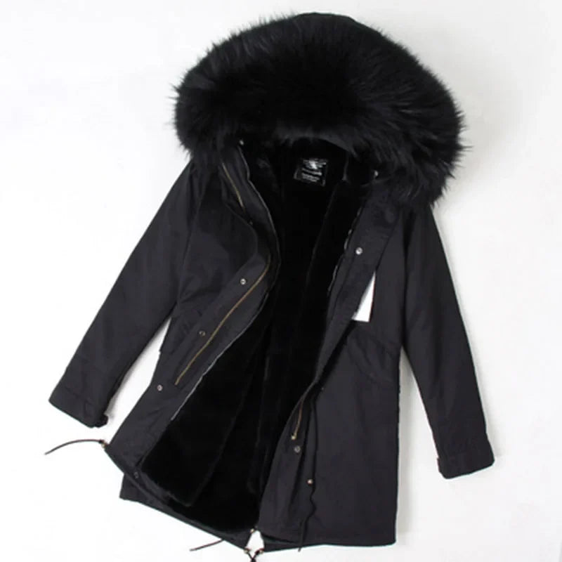 Winterparka mit Plüschfutter und Kunstpelzbesatz an Kapuze