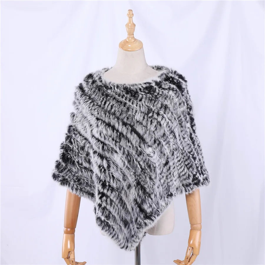 Weicher Poncho mit Pelz-Optik für Damen - Kurzarm Wickel-Cape