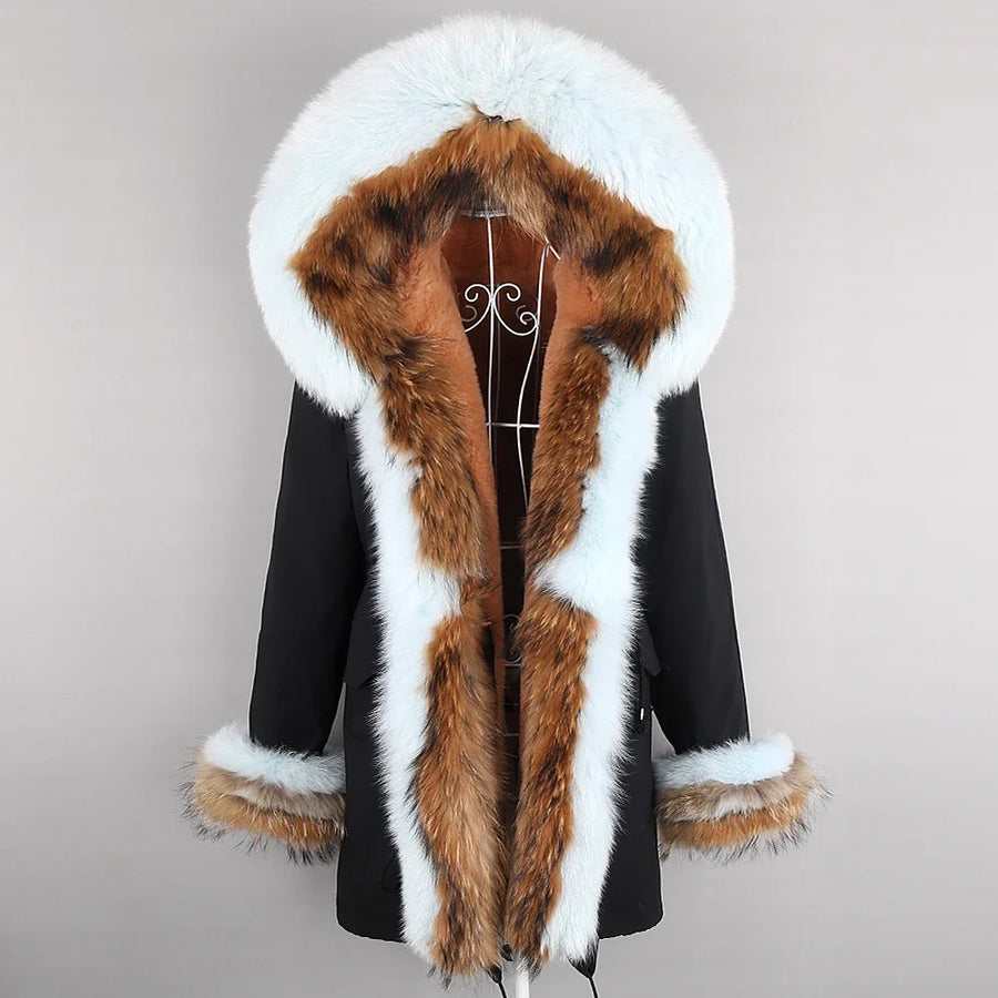 Winter Parka Mantel mit Kapuze und Kunstpelzbesatz für Damen
