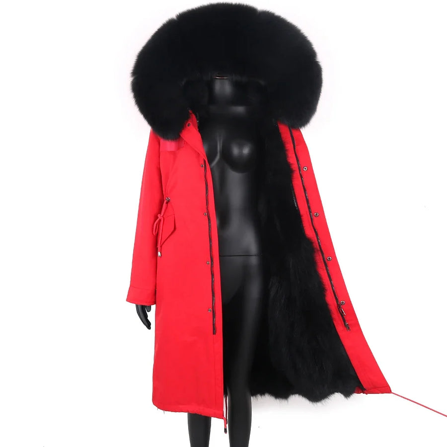 Damen Langer Winterparka mit gefütterter Kapuze und Plüschfutter