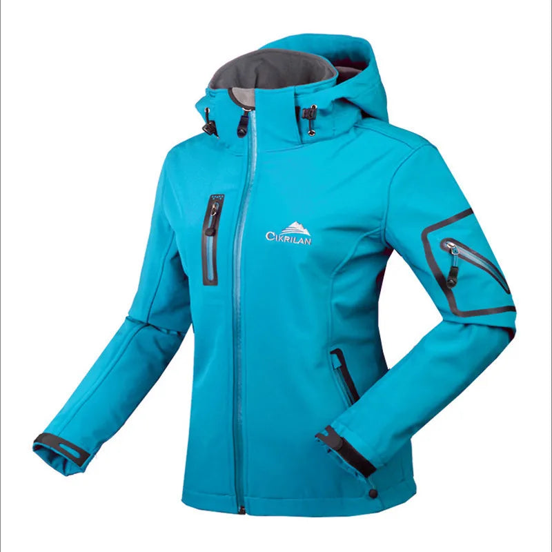 Damen Softshelljacke mit Kapuze und Reißverschlusstaschen - Outdoor-Sportjacke