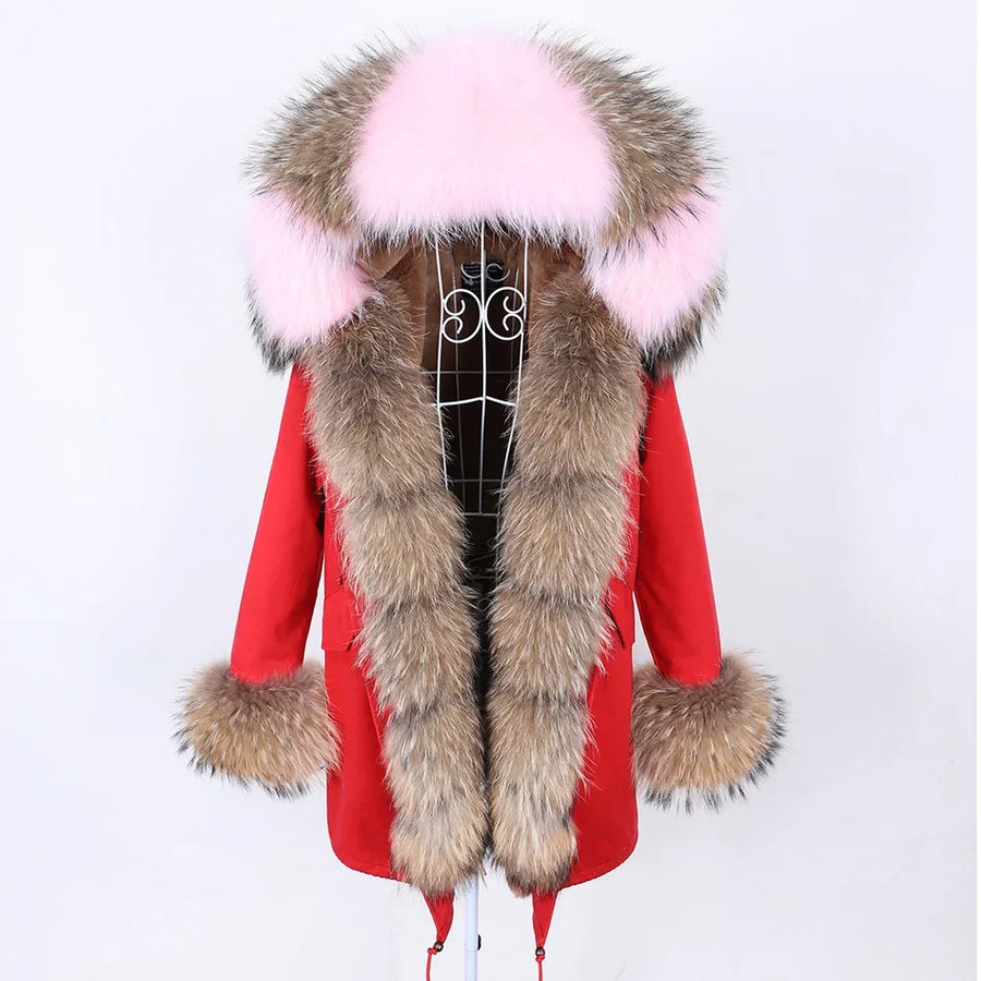 Damen Parka Jacke mit Kapuze und Fellimitatbesatz olivgrün