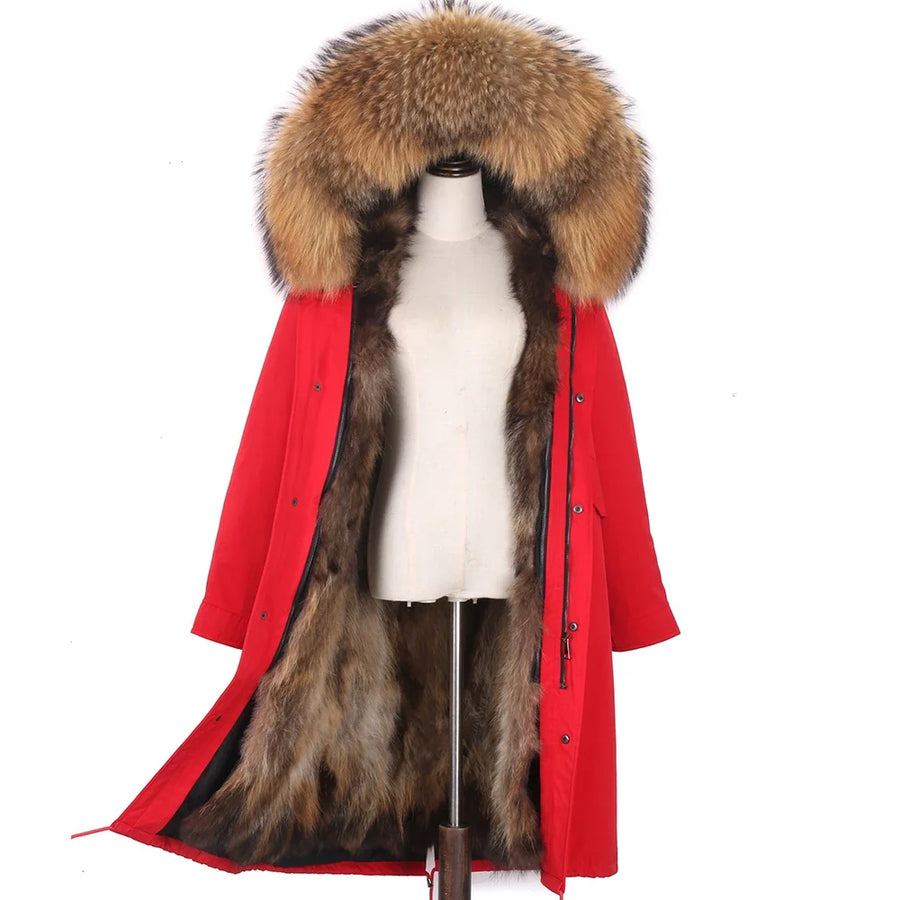 Parka mit Fellkapuze & Fellfutter langer Wintermantel Damen
