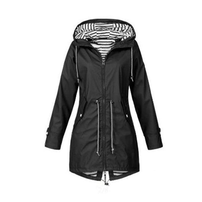 Regenjas voor dames met capuchon, ritssluiting en trekkoord