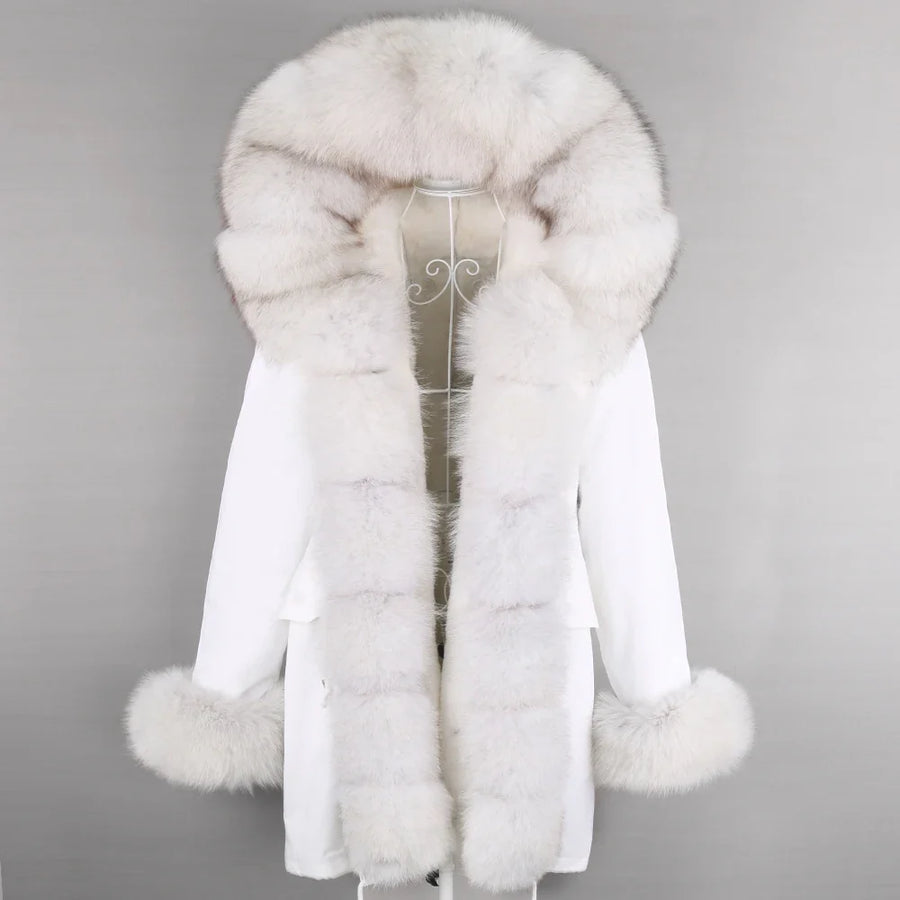 Winter Parka Mantel mit Kapuze und Kunstpelzbesatz für Damen