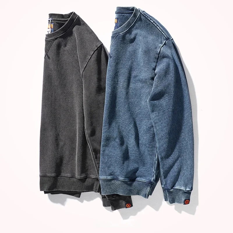 Unisex sweatshirt met ronde hals in gewassen denimlook