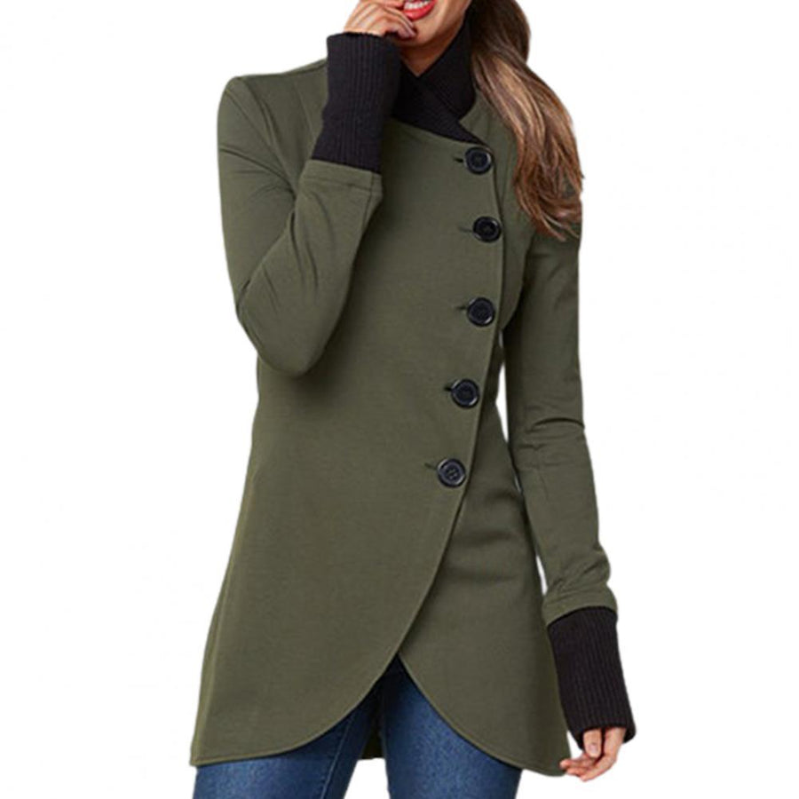Damen Mantel mit asymmetrischem Saum und Knopfleiste
