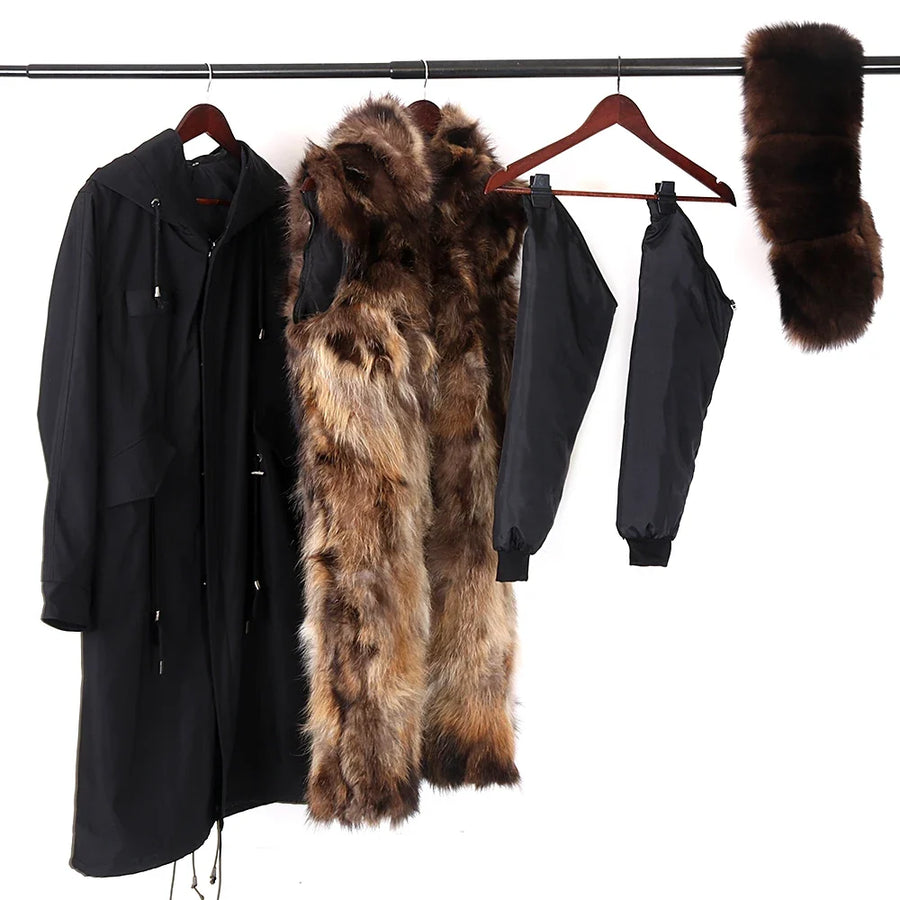 Damen Langer Winterparka mit gefütterter Kapuze und Plüschfutter