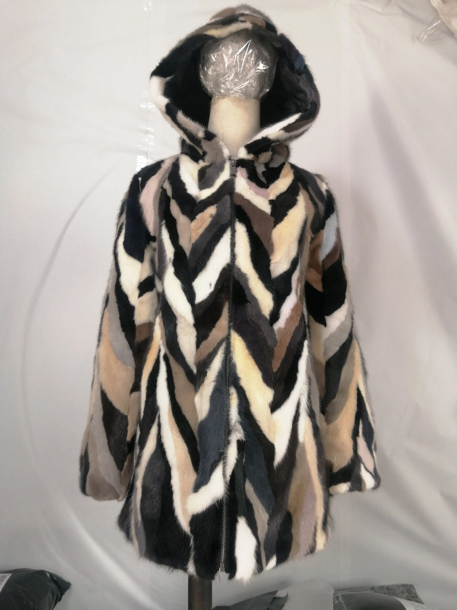Damen Hoodiejacke mit Chevron-Muster aus weichem Material, Reißverschluss, mehrfarbig