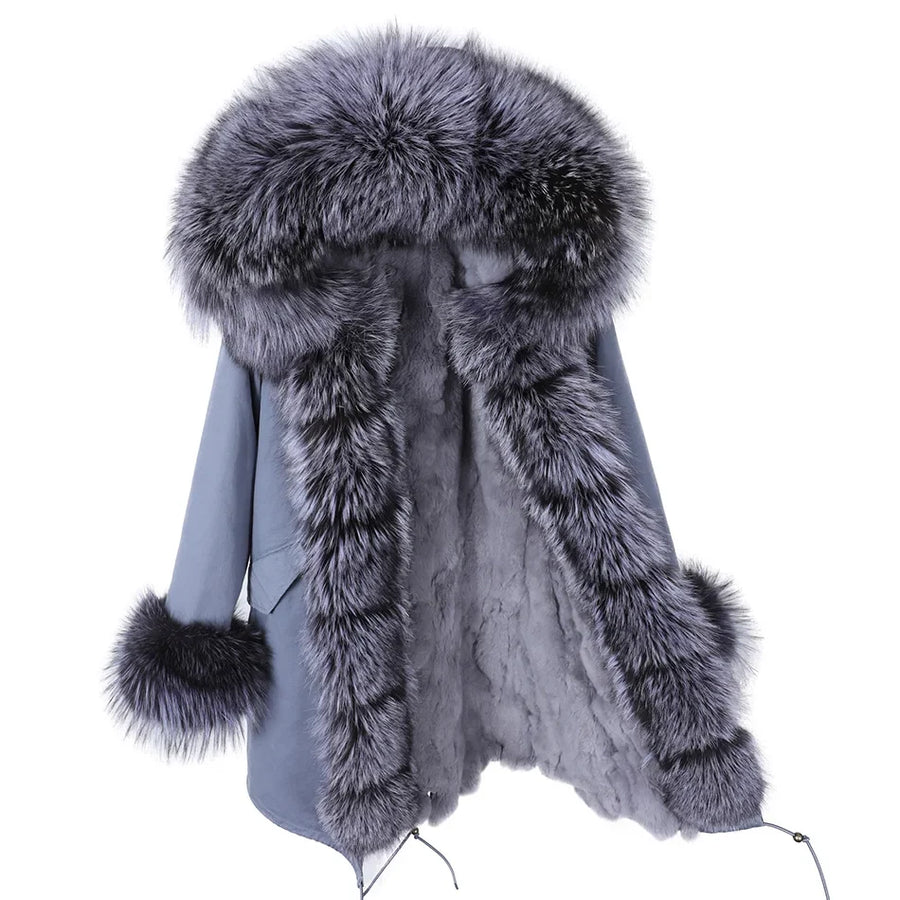 Damen Winterparka mit Kapuze und Plüschfutter, Lange Winterjacke