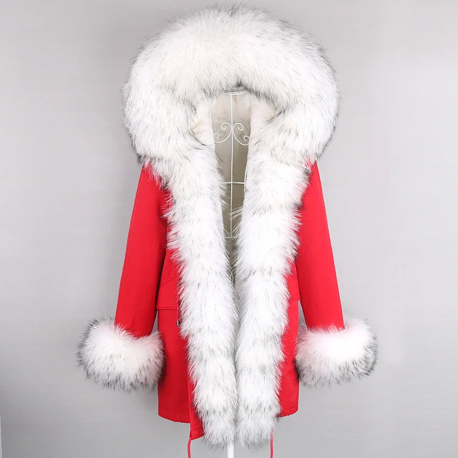 Winter Parka Mantel mit Kapuze und Kunstpelzbesatz für Damen