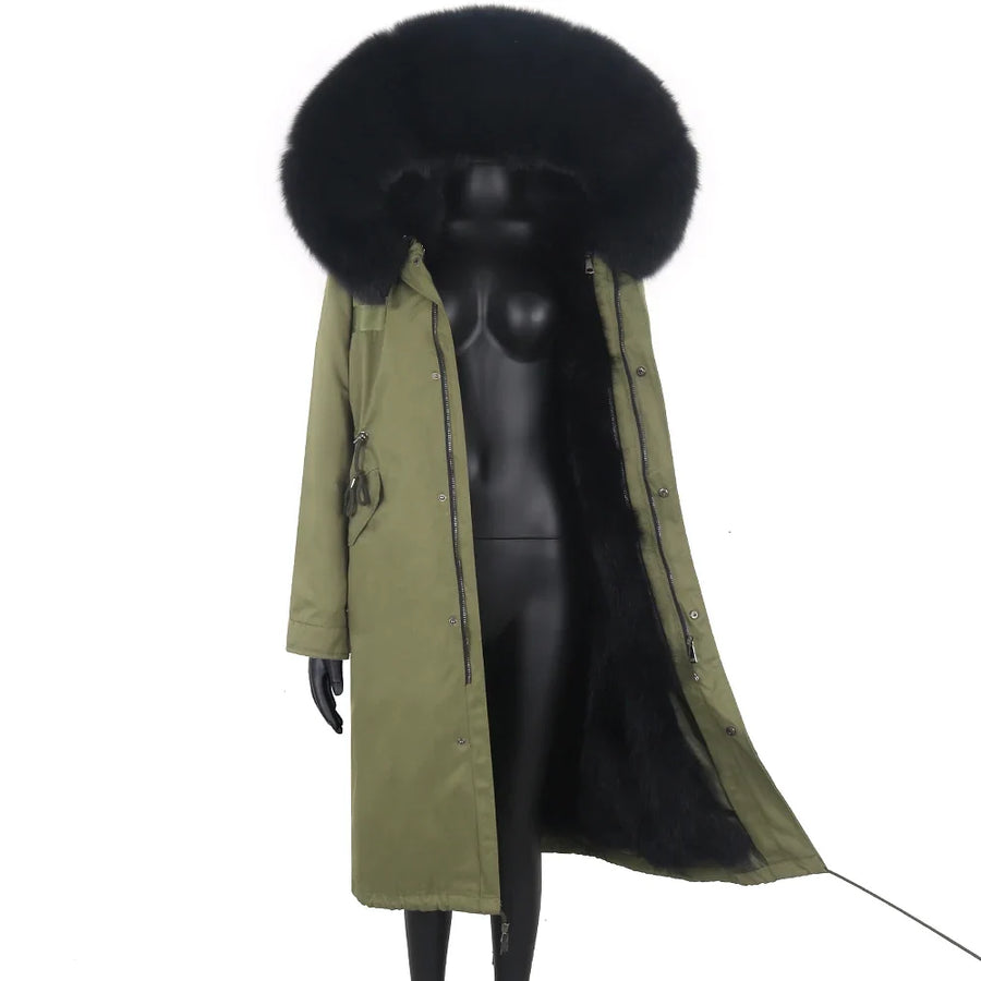 Damen Langer Winterparka mit gefütterter Kapuze und Plüschfutter