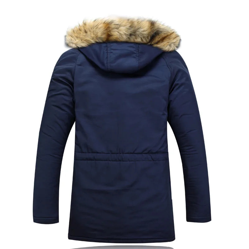 Herren Winterparka mit Kapuze und Kunstfellbesatz, Reißverschluss & Knöpfen, Langarm Jacke