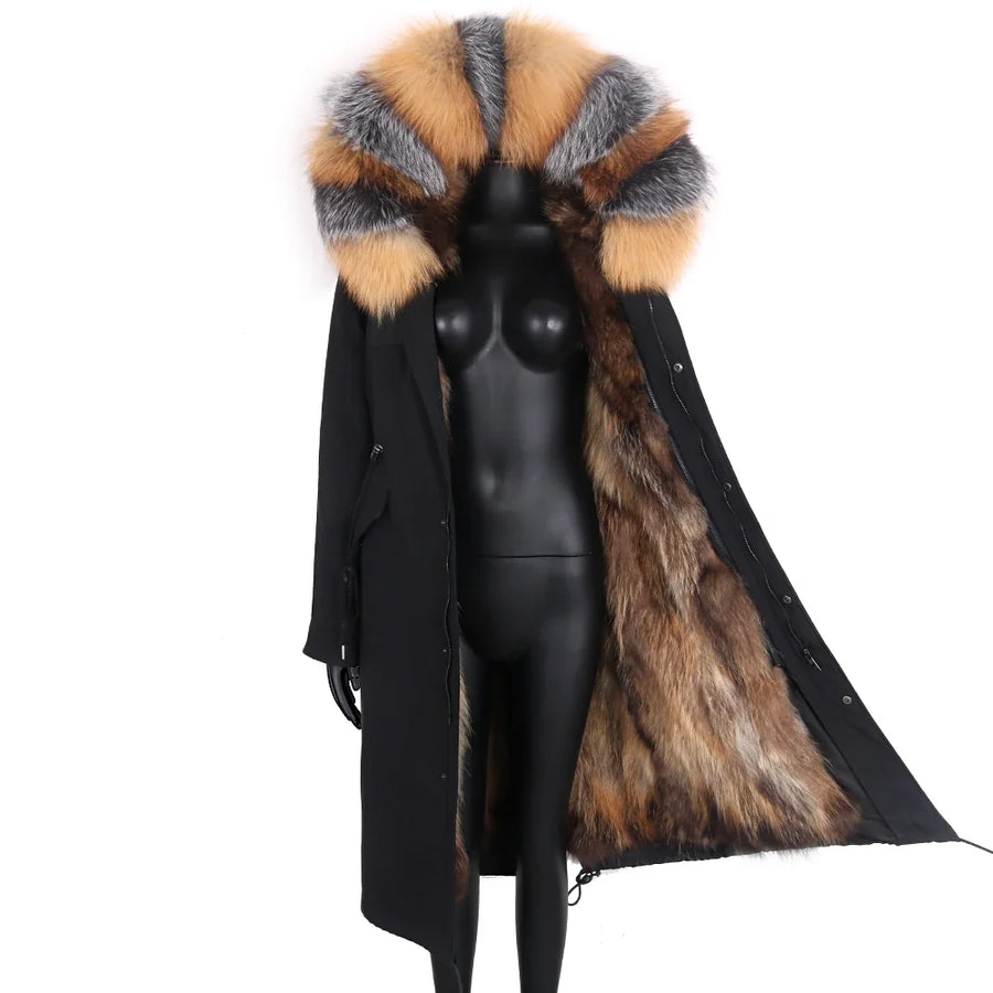 Damen Langer Winterparka mit gefütterter Kapuze und Plüschfutter