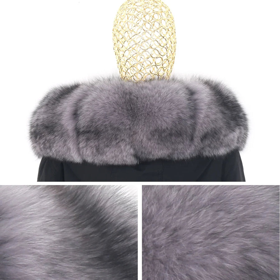 Parka mit Fellkapuze & Fellfutter langer Wintermantel Damen