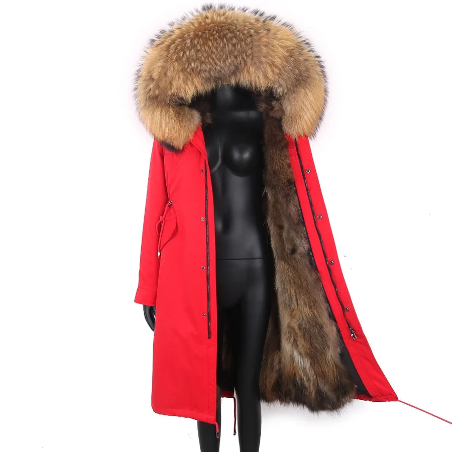 Damen Langer Winterparka mit gefütterter Kapuze und Plüschfutter