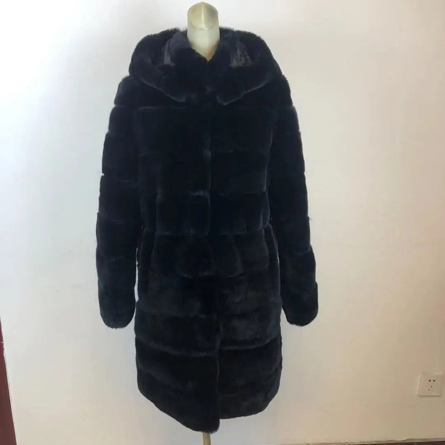 Damen Kapuzenmantel aus weichem Material, langärmlig, mit Streifenmuster