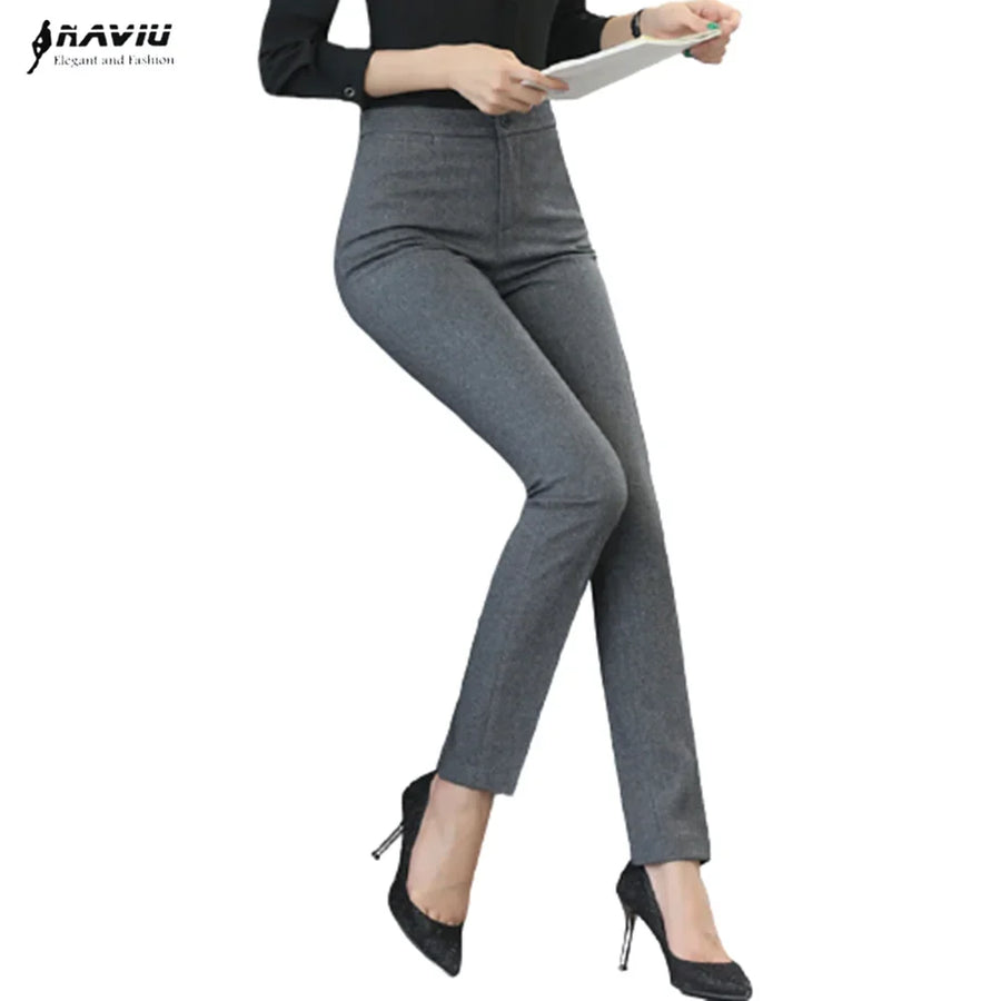 Damen Stoffhose Hochbund Dunkelgrau Schmal Business