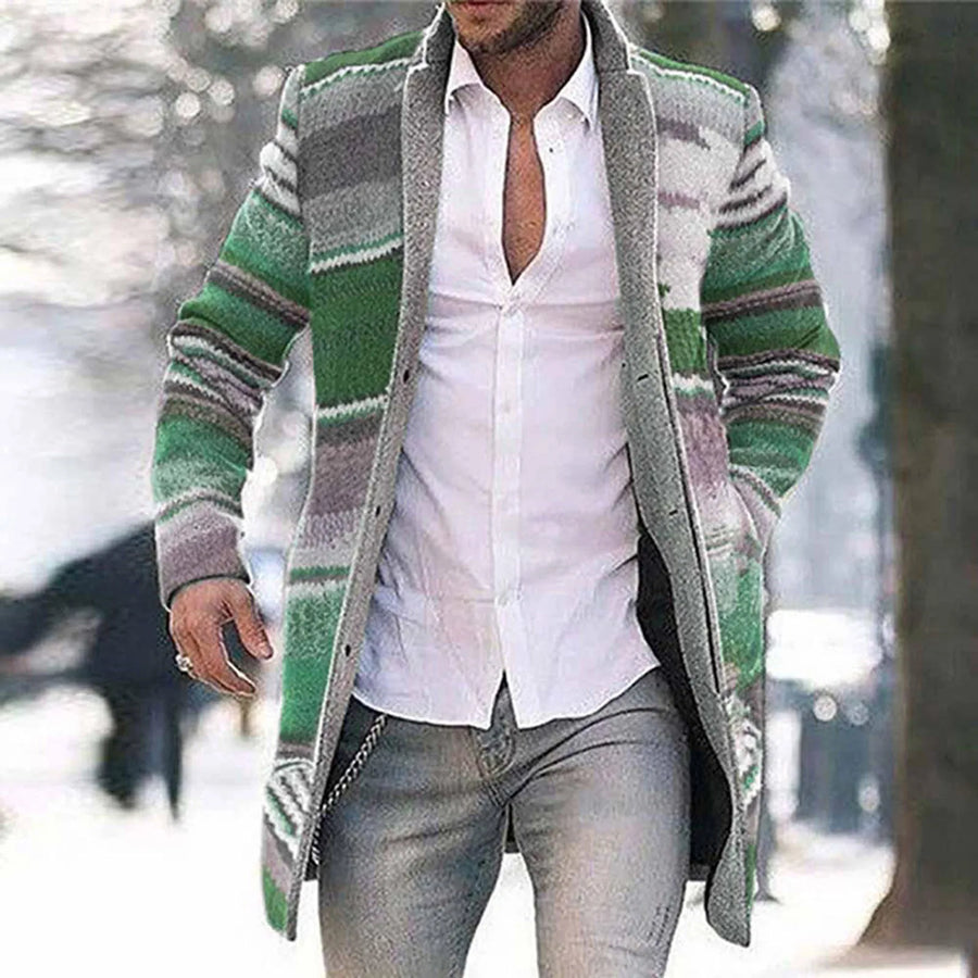 Herren Cardigan gestreift Langarm Strickjacke mit Knöpfen