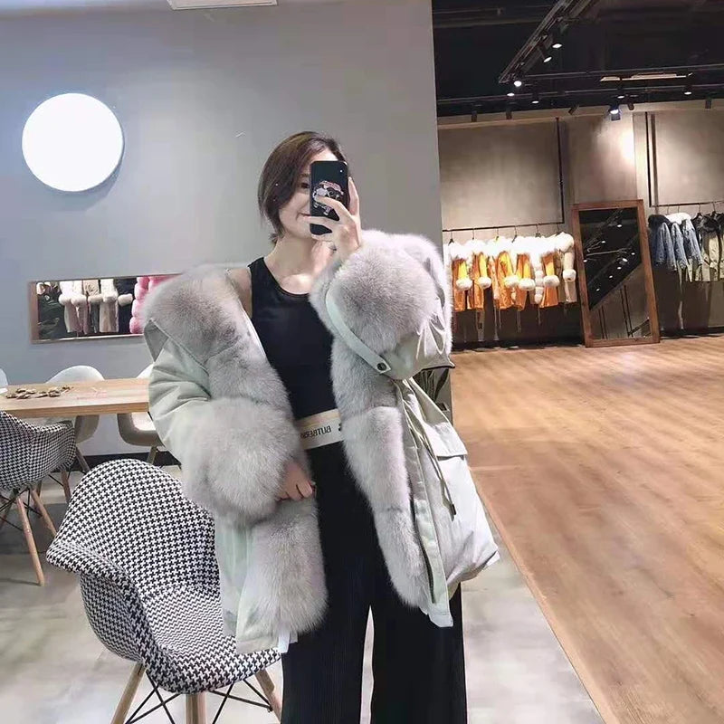 Damen Winterparka mit abnehmbarem Fellimitat Kragen und Bündchen in verschiedenen Farben