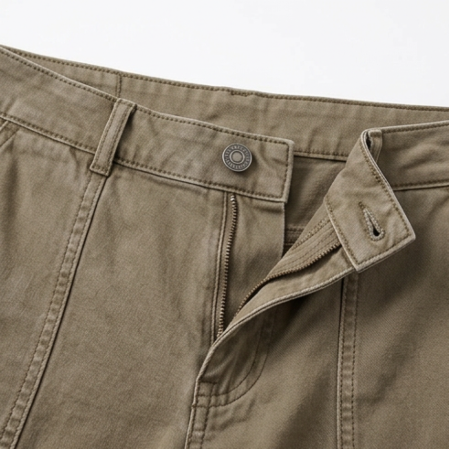 Damen Freizeithose mit sichtbaren Nähten und Gürtelschlaufen, Khaki oder Oliv
