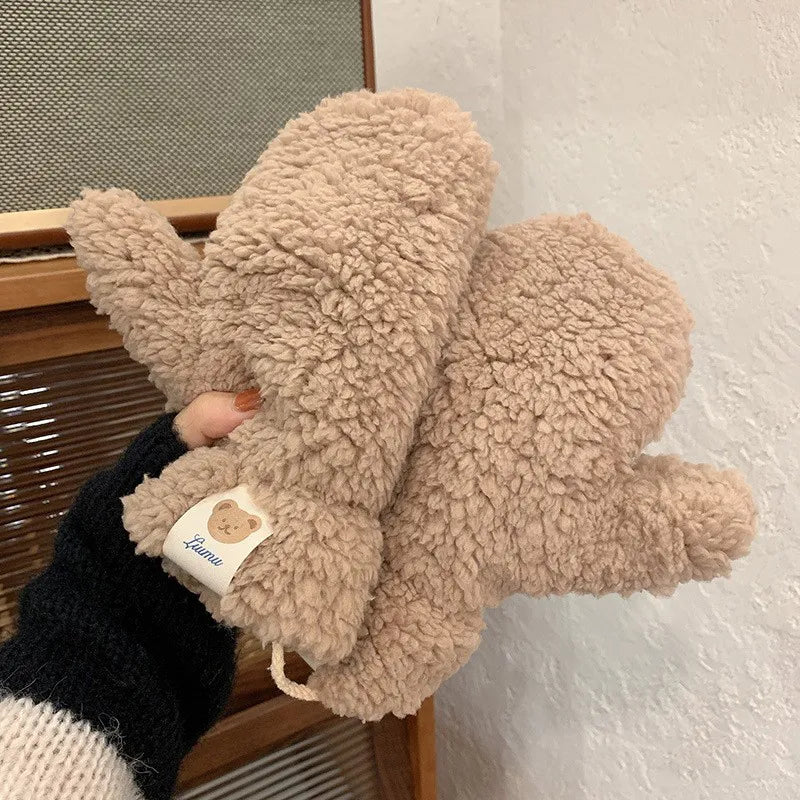 Weiche Fleece-Fäustlinge mit Bärenmotiv für Damen