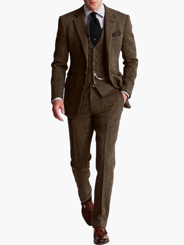 Herren Dreiteiliger Tweed Anzug – Klassischer Anzug für elegante Anlässe und formelle Veranstaltungen