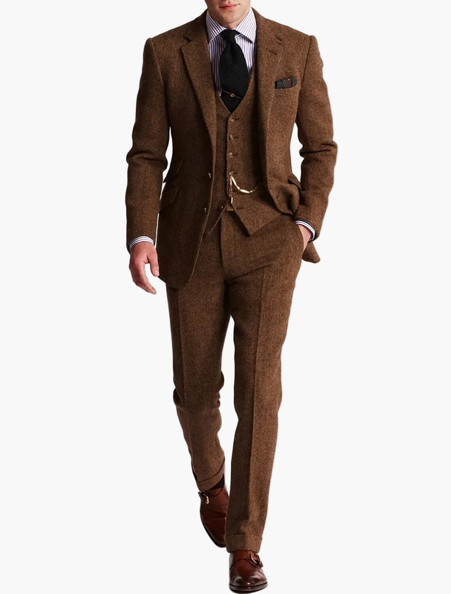 Herren Dreiteiliger Tweed Anzug – Klassischer Anzug für elegante Anlässe und formelle Veranstaltungen