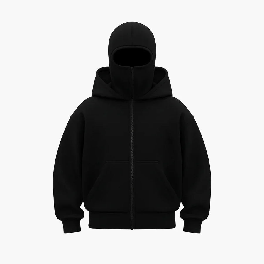 Herren Urban Tech Vollmasken-Hoodie – Streetwear mit Reißverschluss und Kapuze