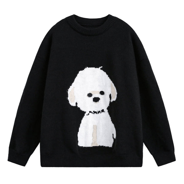Unisex Strickpullover mit Rundhalsausschnitt und Hundemotiv