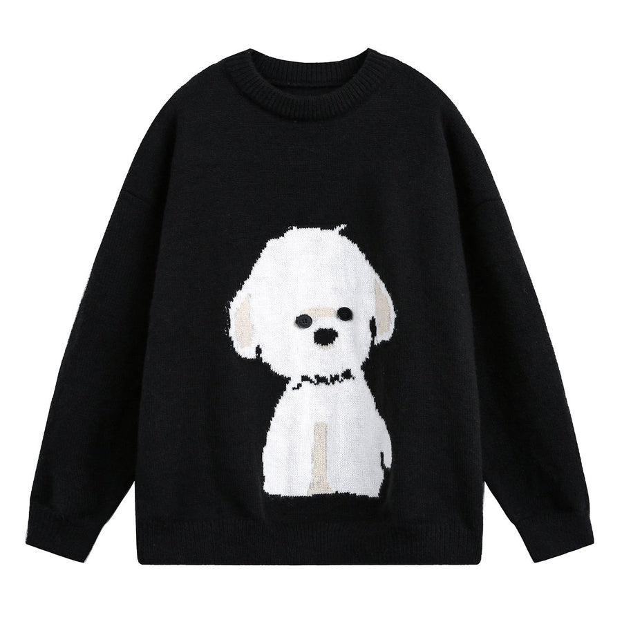 Unisex Strickpullover mit Rundhalsausschnitt und Hundemotiv