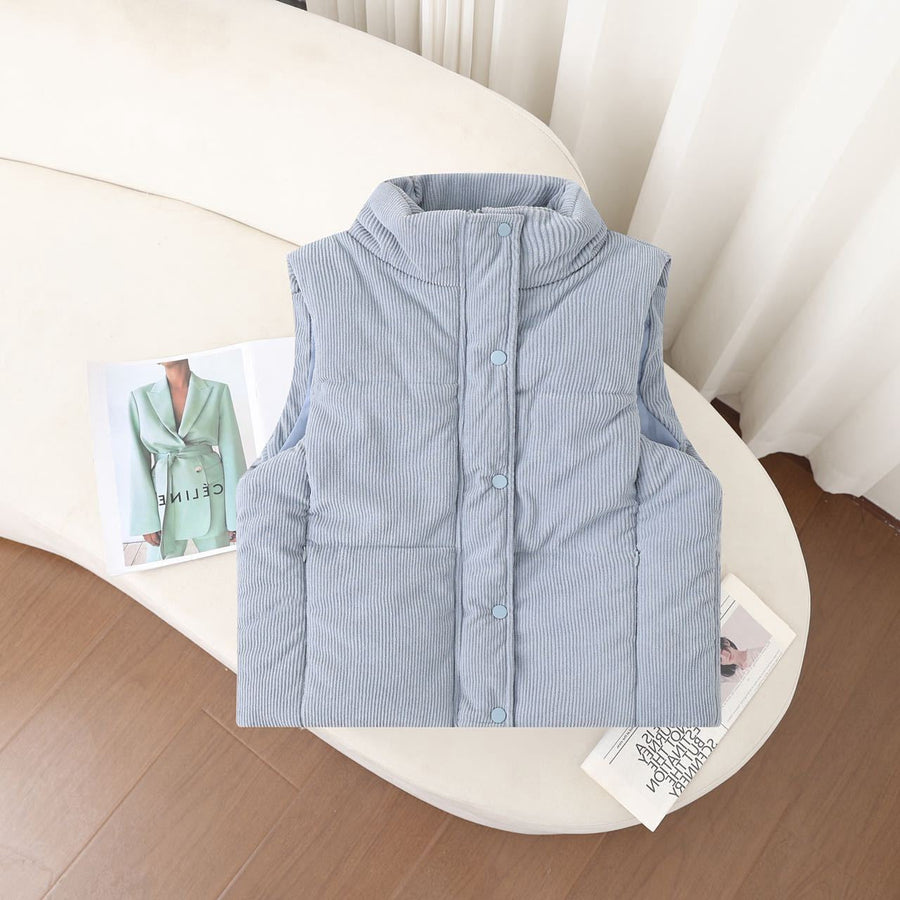Gewatteerde damesbodywarmer met opstaande kraag, corduroylook