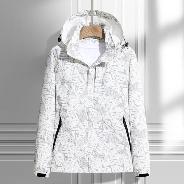 Leichte Outdoor Jacke mit Kapuze & Blattmuster