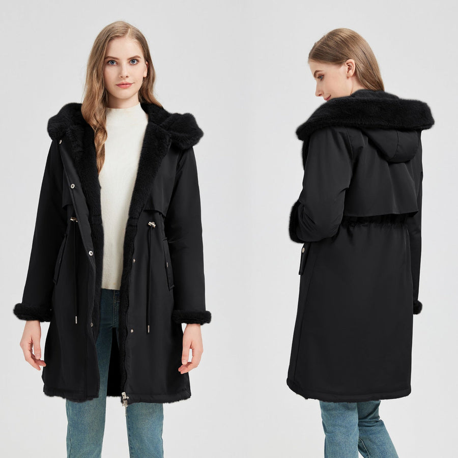 Winterparka voor dames met capuchon, zachte voering en trekkoord