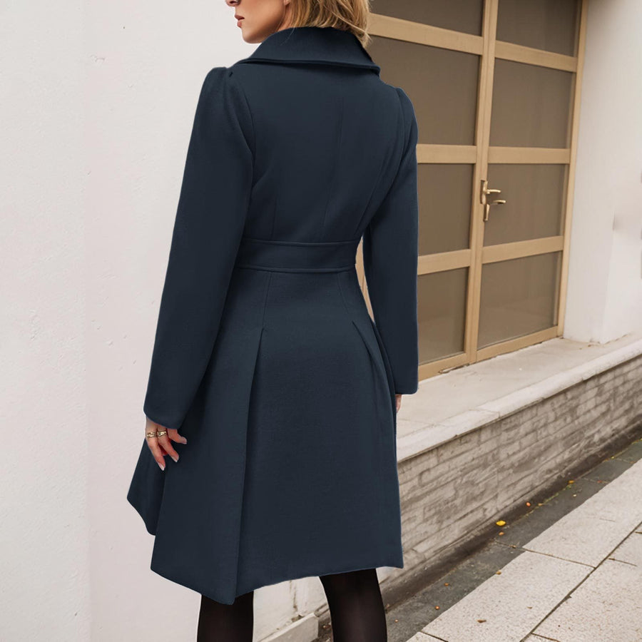 Damen Mantel Zweireiher A-Linie mit Reverskragen und Taschen